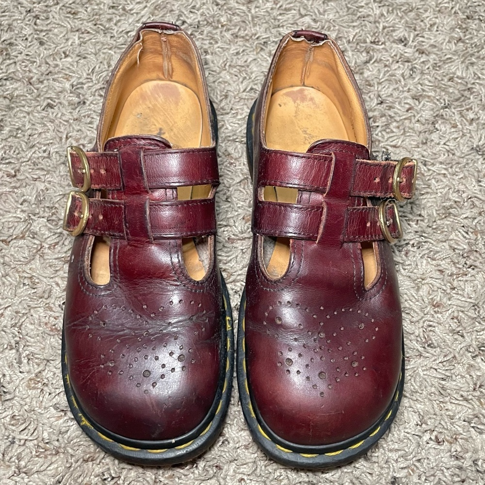Vintage Dr Doc Martens 8065 Mary Jane Shoes England Burgundy Womens Sz UK 5/US 7
